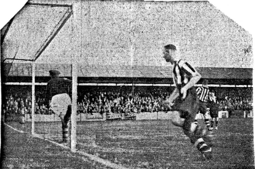 Atkinson scoring Southport's first goal in the match against Bradford City